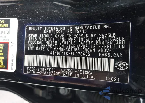 2015 Toyota Camry Se z USA, uszkodzony, nr VIN 4T1BF1FK8FU076665